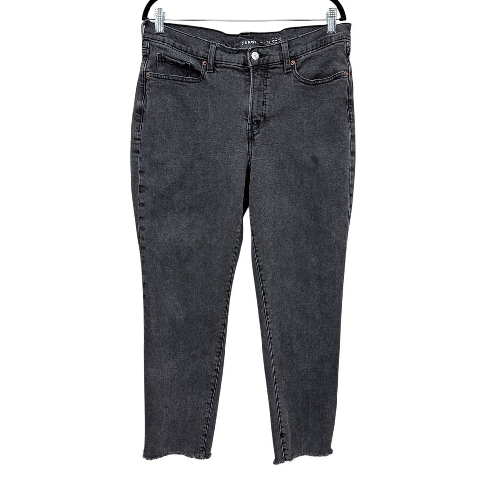 Old Navy Women's Size 14 High-Rise Cropped Raw Hem Black Wash Skinny Jeans